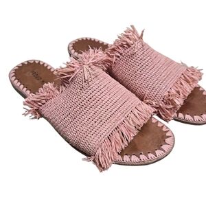 Proud Mary Slide Sandals Raffia Fringe In Peach EU Size 39